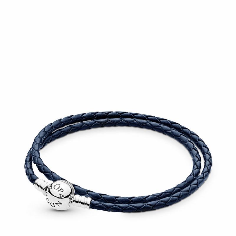 Pandora Australia Dark Blue Braided Double-Leather Charm Bracelet - Sterling Silver | XQPHNU502